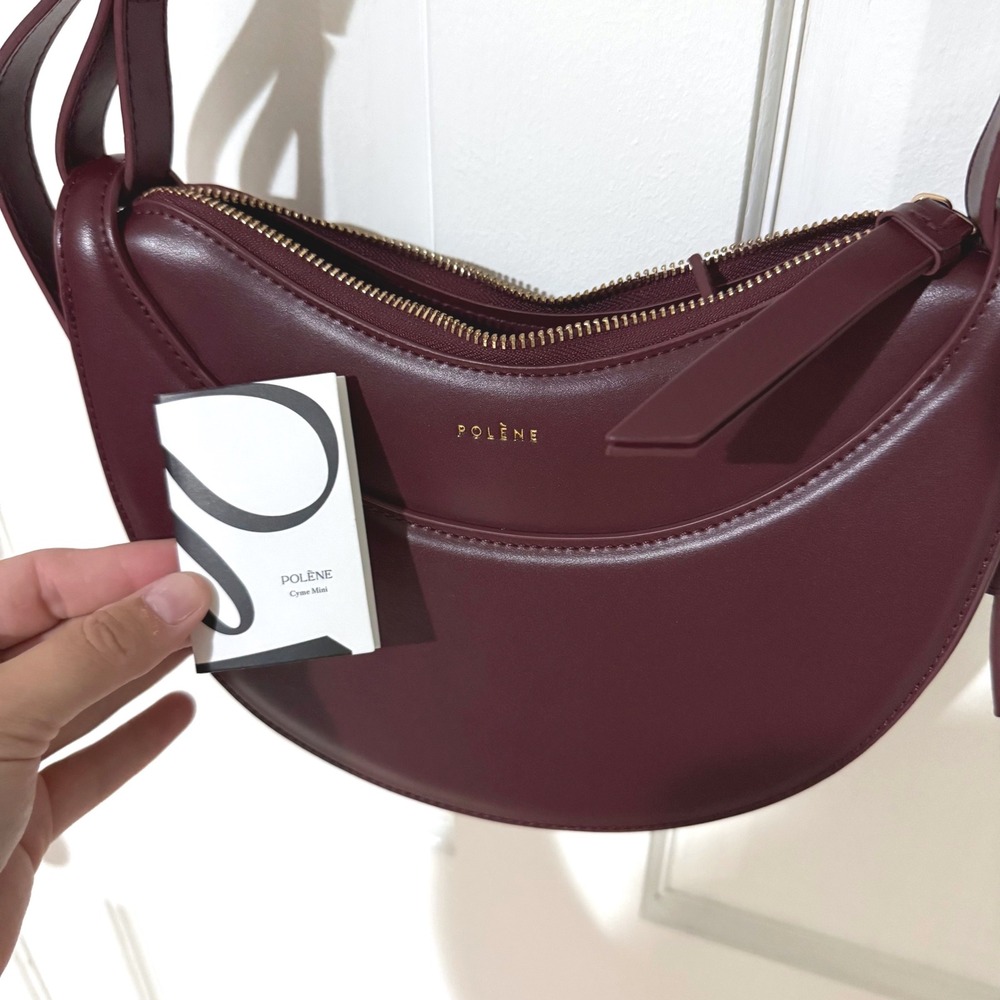 Polene Numéro Dix EDITION SMOOTH BLACK CHERRY Burgundy Leather Crossbody Bag